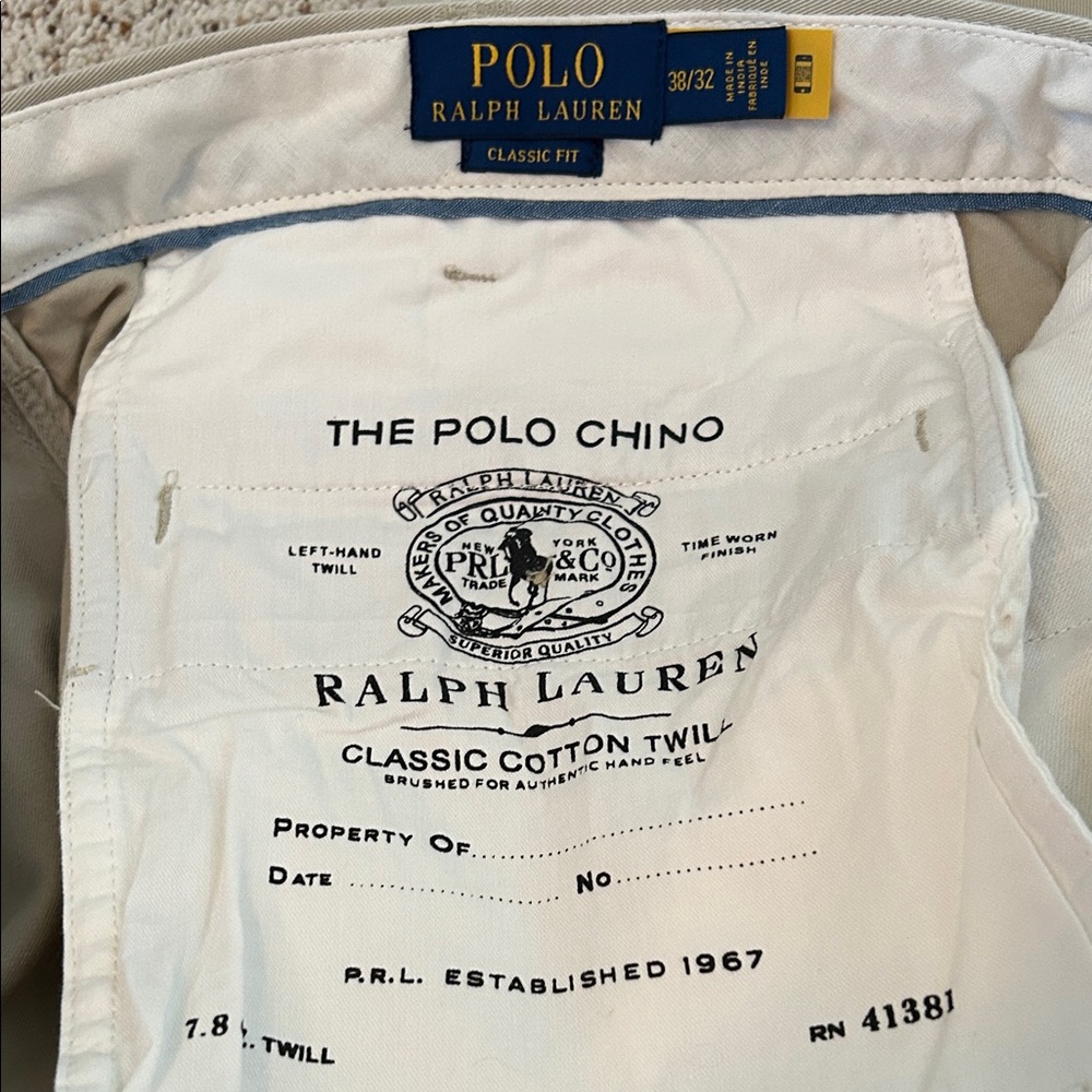 Polo by Ralph Lauren Men's Khaki Chinos NWT Classic Fit W38 L32 Coin Pocket - Picture 9 of 11